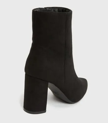 Black Suedette Pointed Block Heel Ankle Boots New Look