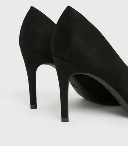 Black Suedette Pointed Stiletto Heel Court Shoes New Look Vegan