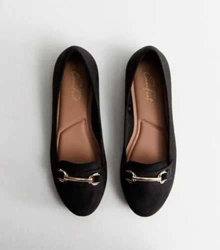 Black Suedette Snaffle Trim Loafers New Look