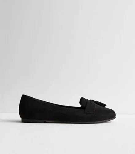 Black Suedette Tassel Loafers New Look