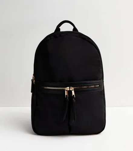 Black Zip Pocket Front Backpack New Look