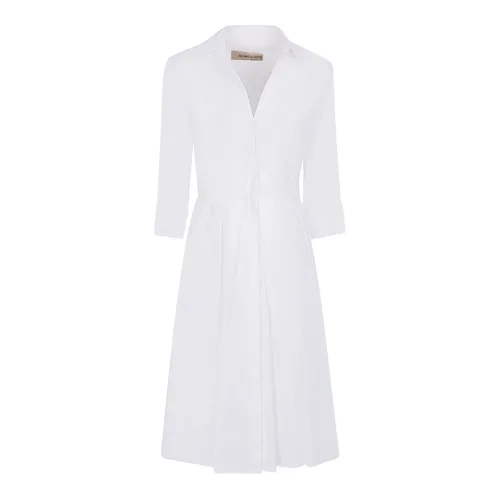 Blanca Vita , Atropa White Linen Midi Dress ,White female, Sizes: