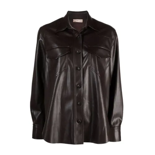 Blanca Vita , Blanca Vita Faux Leather Shirt ,Black female, Sizes: