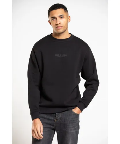 Blank Essentials Mens Black Cotton Blend Crew Neck Long Sleeve Tonal Sweatshirt