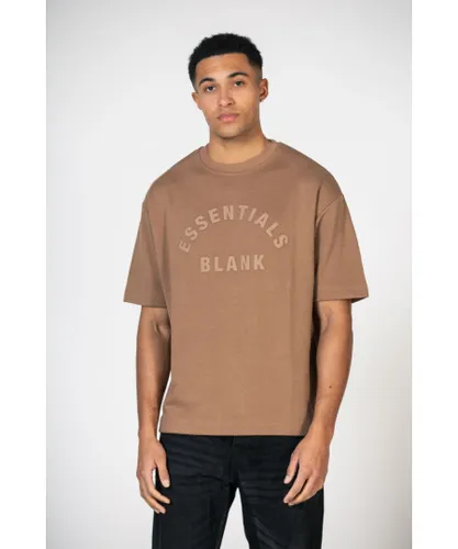 Blank Essentials Mens Brown Crew Neck Arched Logo Short Sleeve T-Shirt