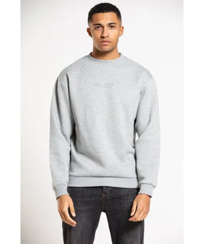 Blank Essentials Mens Grey Cotton Blend Crew Neck Long Sleeve Tonal Sweatshirt