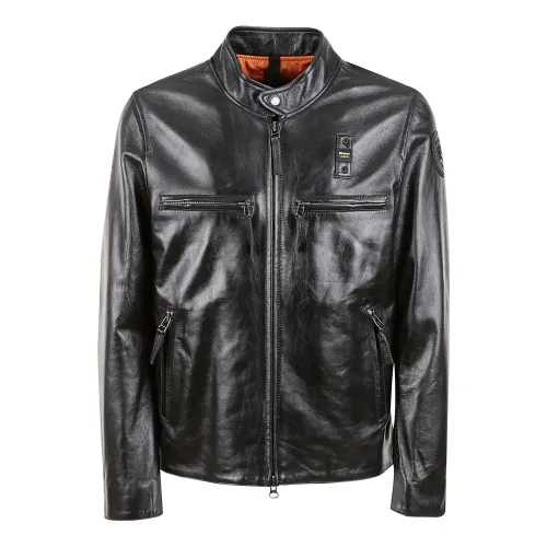 Blauer , Black Biker Leather Coats ,Black male, Sizes: