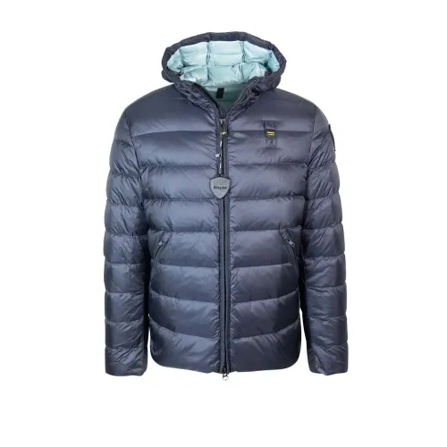 Blauer , Blue Coats with Zipper Closure and Contrast Lining ,Blue male, Sizes: