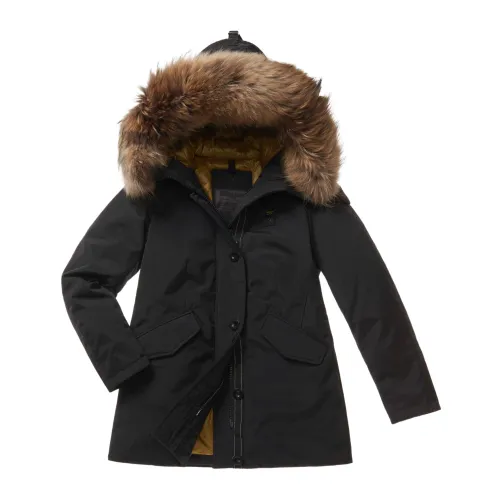 Blauer , Fur Hooded Parka Coat ,Black female, Sizes: