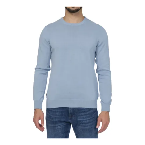 Blauer , Men`s Washed Crewneck Sweater ,Blue male, Sizes: