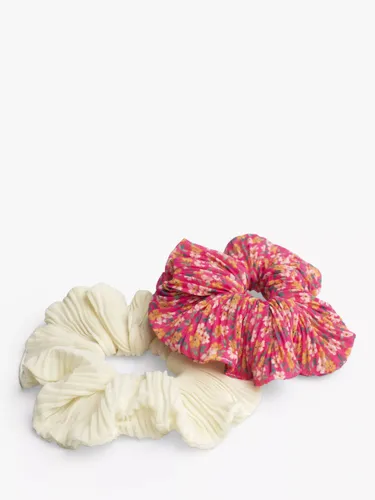 Bloom & Bay Zahara Pleated Chiffon Scrunchies, Pack of 2, Fuchsia Floral/Cream - Fuchsia Floral/Cream - Female