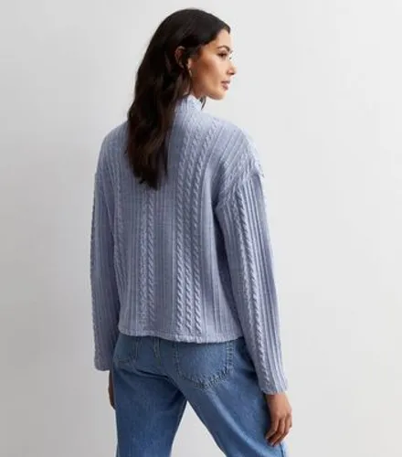 Blue Cable Knit High Neck Boxy Jumper New Look