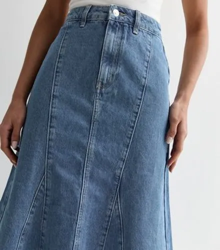 Blue Denim Seam Detail Midi Skirt New Look