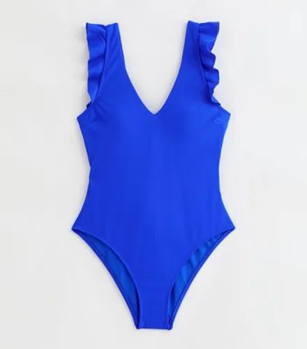 Blue Frill Swimsuit New Look