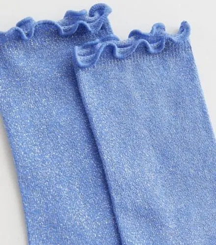 Blue Glitter Frill Socks New Look