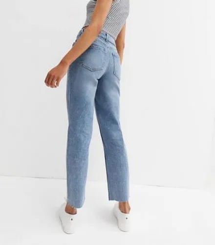 Blue Mid Wash Ankle Grazing Hannah Straight Leg Jeans New Look