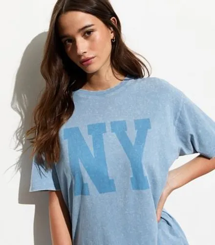 Blue NYC Print Oversized Cotton T-Shirt New Look