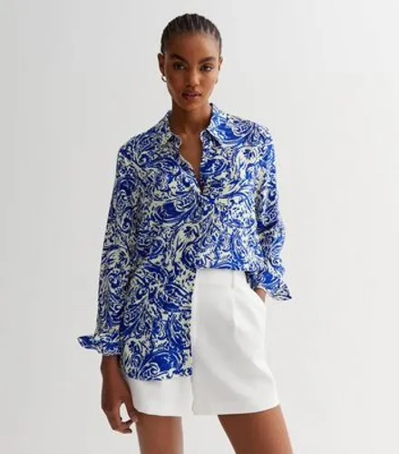 Blue Paisley Printed Oversized Shirt New Look