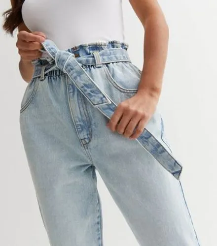 Blue Paperbag High Waist Belted Dayna Tapered Jeans New Look