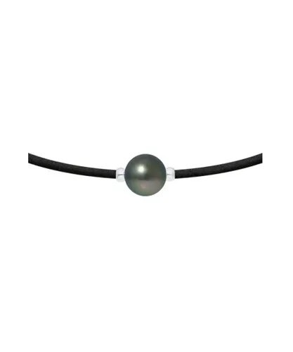 Blue Pearls Mens Tahitian Pearl Necklace and Neoprene and 925 Sterling Silver - Green - One Size