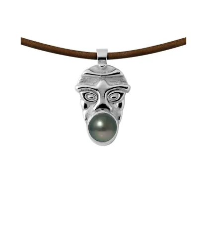 Blue Pearls Mens Tahitian Pearl Tribal Leather Man Necklace and 925 Sterling Silver - Green - One Size