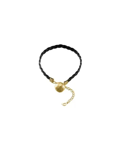 Blue Pearls Mens Yellow Gold and Black Leather Football Men Bracelet - One Size