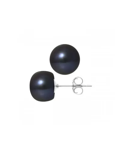 Blue Pearls Womens 10-11 mm Black Freshwater Pearl Earrings and White gold 750/1000 - Multicolour - One Size