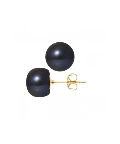 Blue Pearls Womens 10-11 mm Black Freshwater Pearl Earrings and yellow gold 750/1000 - Multicolour - One Size
