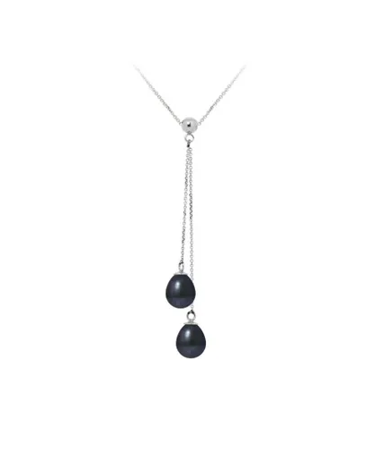 Blue Pearls Womens 2 Black Freshwater and 925/1000 Sterling Silver Women Necklace - Multicolour - One Size