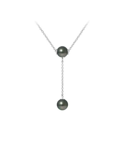 Blue Pearls Womens 2 Tahitian and 925 Sterling Silver Woman Necklace - White - One Size