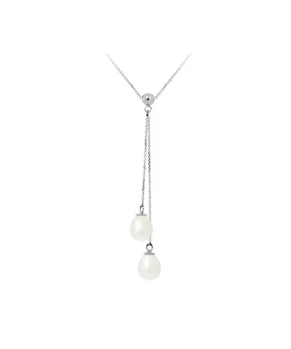 Blue Pearls Womens 2 White Freshwater and 925/1000 Sterling Silver Women Necklace - Multicolour - One Size