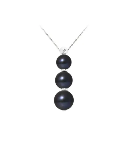 Blue Pearls Womens 3 Black Freshwater and 925/1000 Sterling Silver Women Necklace - Multicolour - One Size