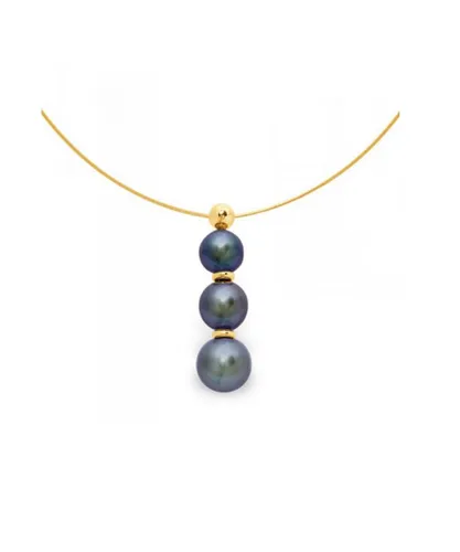 Blue Pearls Womens 3 Black Freshwater Cable Necklace and Yellow Gold 750/1000 - Multicolour - One Size