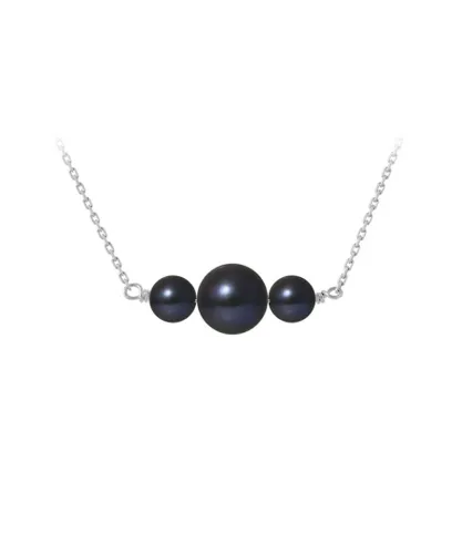Blue Pearls Womens 3 Black Freshwater Cultured Necklace and 925/1000 Silver - Multicolour - One Size