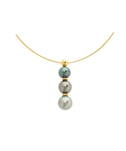 Blue Pearls Womens 3 Tahitian Cable Necklace and Yellow Gold 750/1000 - White - One Size