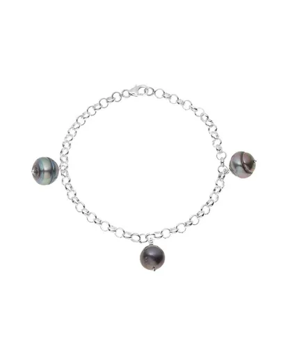Blue Pearls Womens 3 Tahitian Pearl Bracelet and 925 Sterling Silver - Green - One Size