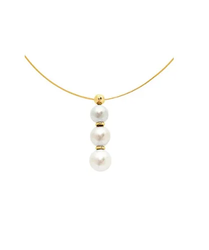 Blue Pearls Womens 3 White Freshwater Cable Necklace and Yellow Gold 750/1000 - Multicolour - One Size