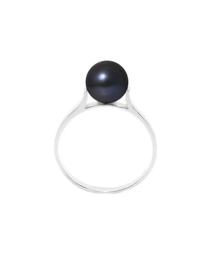 Blue Pearls Womens 7-8 mm Black Freshwater Pearl Ring and 925 Silver - Multicolour - Size O