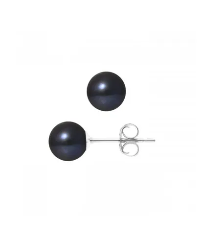 Blue Pearls Womens 7.5 mm Black Freshwater Earrings and White gold 750/1000 - Multicolour - One Size