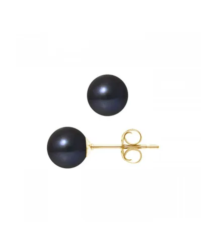 Blue Pearls Womens 7.5 mm Black Freshwater Earrings and yellow gold 750/1000 - Multicolour - One Size