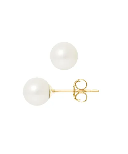 Blue Pearls Womens 7.5 mm White Freshwater Earrings and yellow gold 750/1000 - Multicolour - One Size