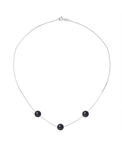 Blue Pearls Womens 750/1000 White gold Chain and 3 Black Freshwater Cultured Pearl Woman Choker Necklace - Multicolour - One Size