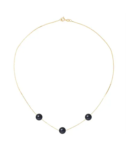 Blue Pearls Womens 750/1000 yellow gold Chain and 3 Black Freshwater Cultured Pearl Woman Choker Necklace - Multicolour - One Size
