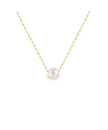 Blue Pearls Womens 750/1000 Yellow Gold Singapour Chain and White Freshwater Pearl Women Necklace - Multicolour - One Size