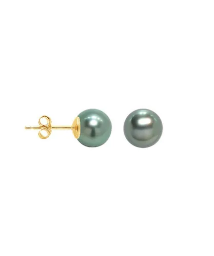 Blue Pearls Womens 8 mm Tahitian Earrings and yellow gold 750/1000 - One Size