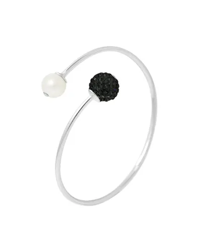 Blue Pearls Womens Bangle Bracelet in 925 Silver and Cultured Pearl and Black Crystal - Multicolour - One Size
