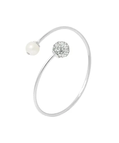 Blue Pearls Womens Bangle Bracelet in 925 Silver and Cultured Pearl and White Crystal - Multicolour - One Size