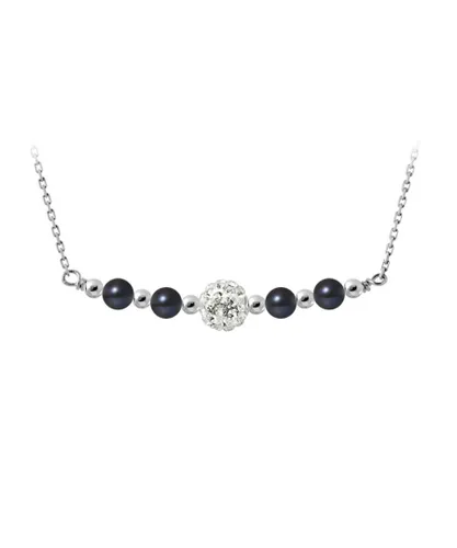 Blue Pearls Womens Black cultured necklace, crystal and 925 silver - Multicolour - One Size