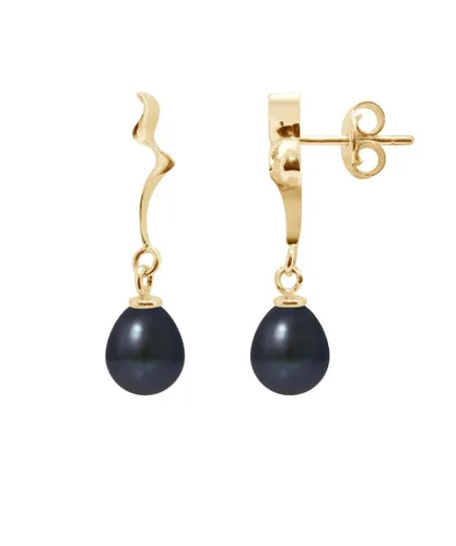 Blue Pearls Womens Black Freshwater Dangling Earrings and yellow gold 375/1000 - Multicolour - One Size