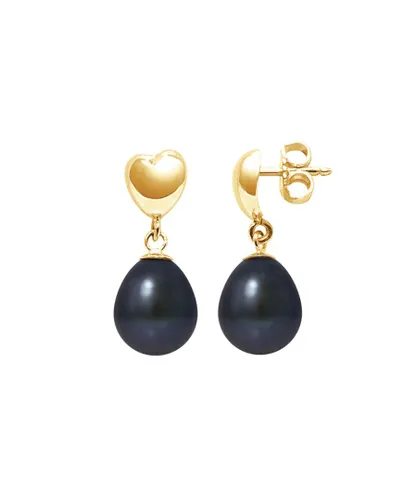 Blue Pearls Womens Black Freshwater Earrings and yellow gold 375/1000Black Hearts Dangling and 375/1000 - Multicolour - One Size